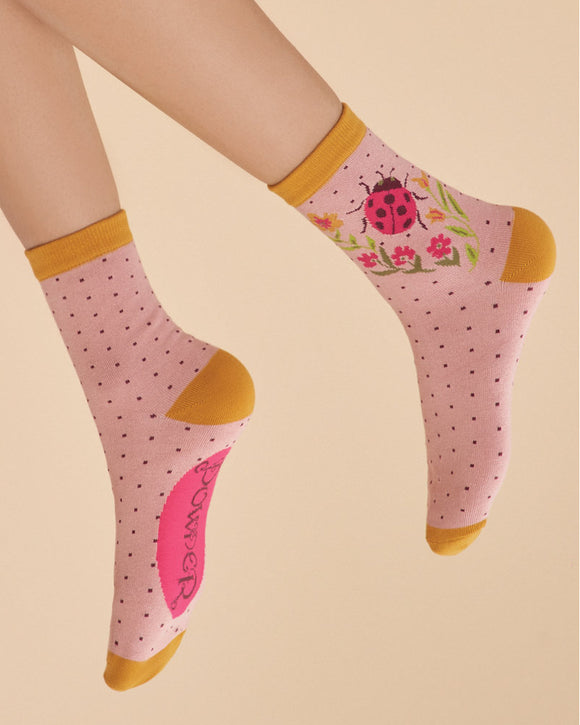 Powder ladies ankle socks - Ladybird in Petal/Mustard