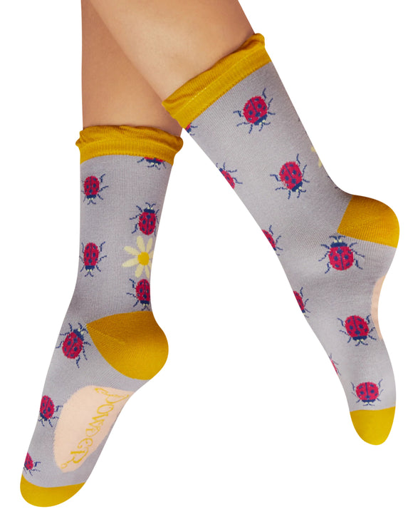 Ladybirds in lilac ladies ankle socks - Powder UK