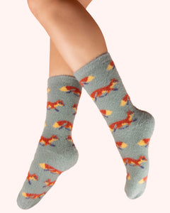 Foxes in ice ladies fuzzy socks  - Powder UK