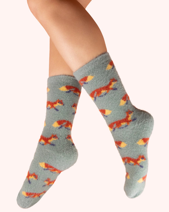 Foxes in ice ladies fuzzy socks  - Powder UK