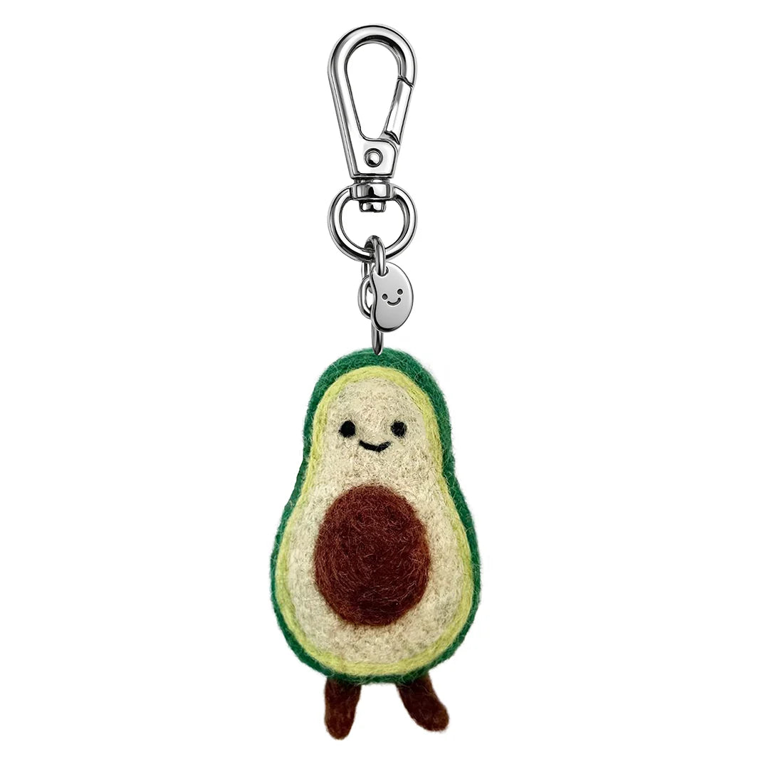 Silly Beans, soft and sweet 100% wool, Ava the avocado keychain