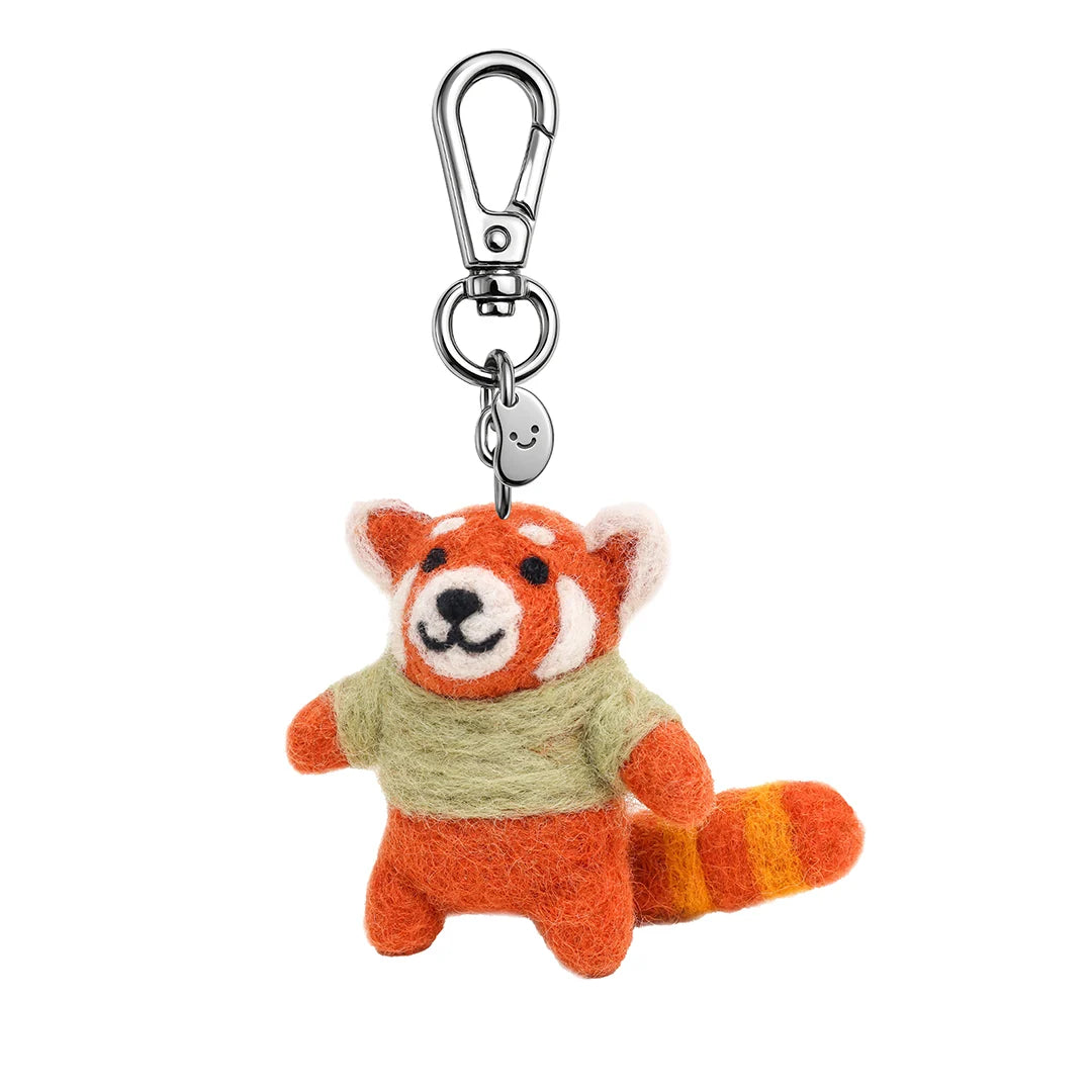 Silly Beans, soft and sweet 100% wool, Remi the red panda in a green jumper keychain