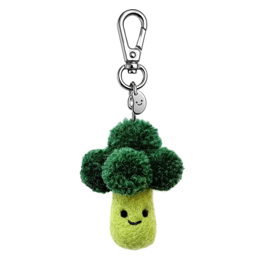 Silly Beans, soft and sweet 100% wool, Baxter the green head of broccoli keychain