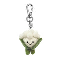 Silly Beans, soft and sweet 100% wool, Carl the head of white cauliflower in green leaves keychain