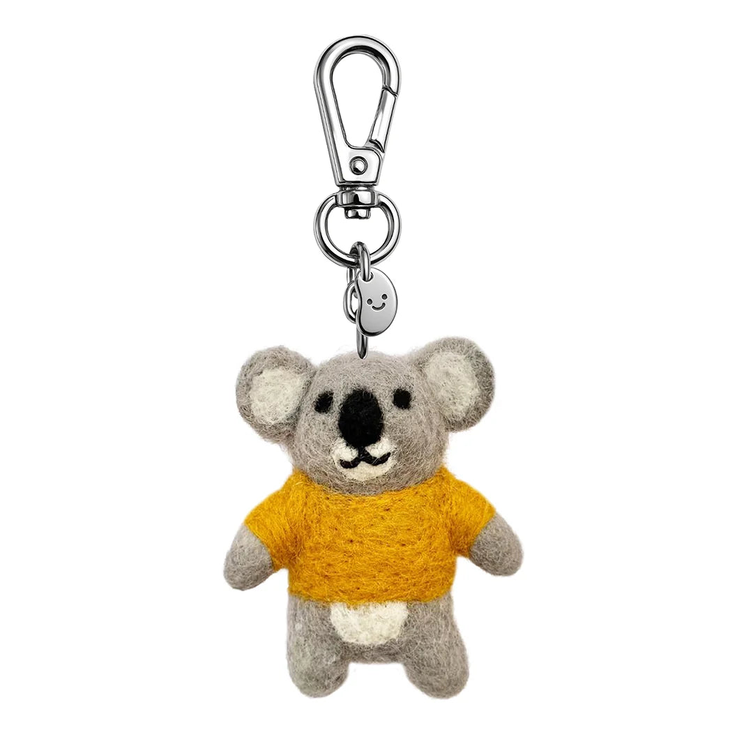 Silly Beans, soft and sweet 100% wool, Kole the koala in a yellow jumper keychain