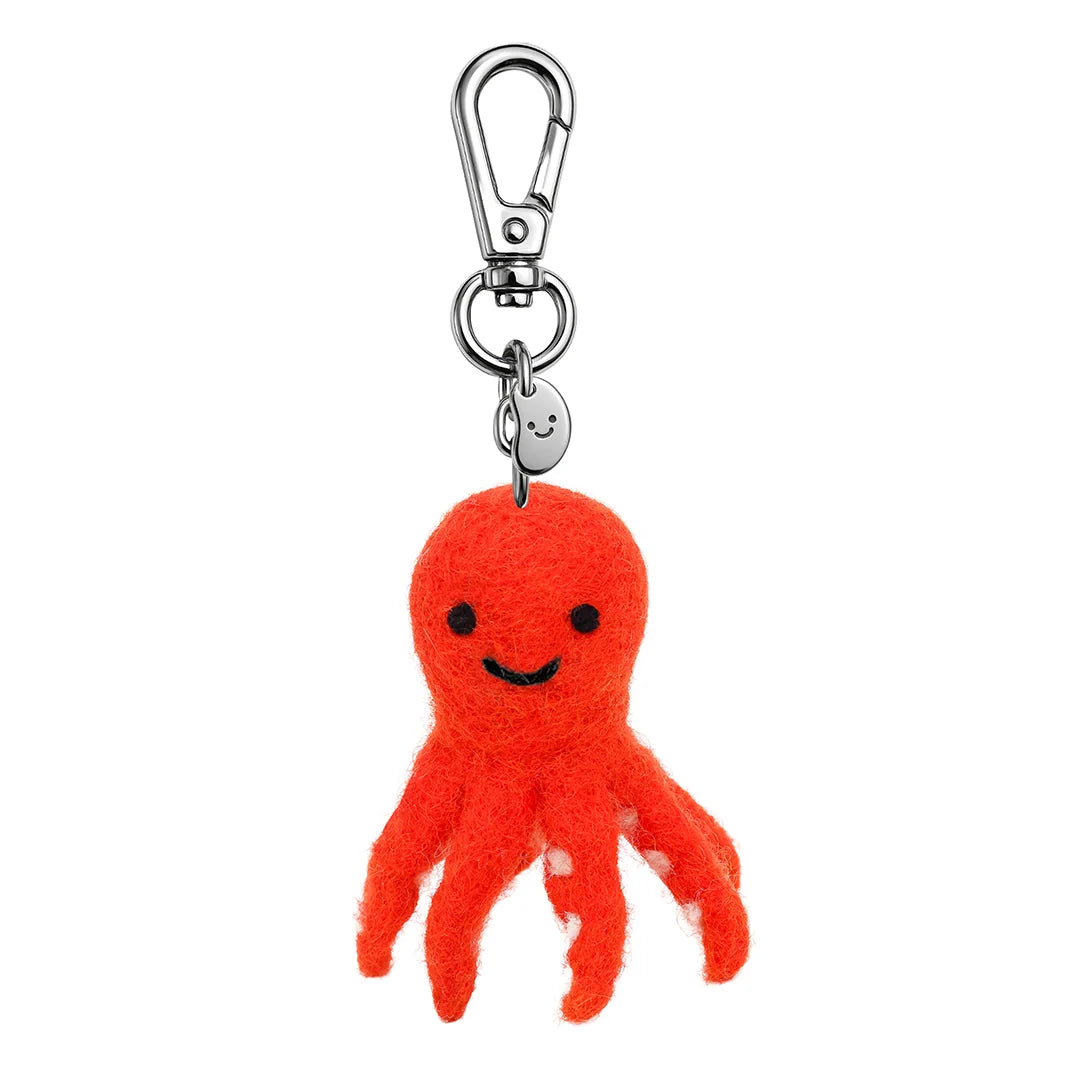 Silly Beans, soft and sweet 100% wool, Ollie the orange octopus keychain
