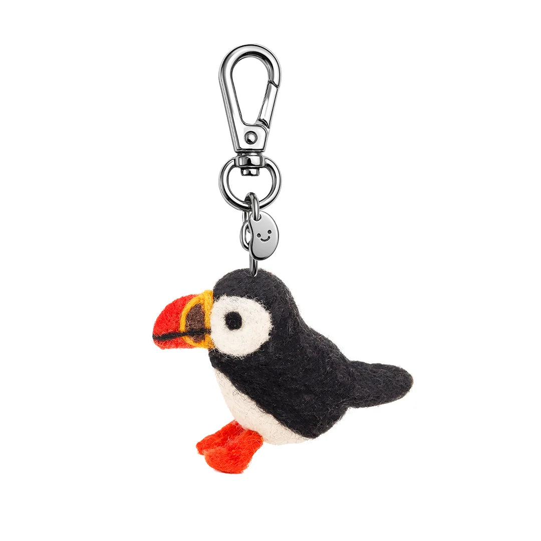 Silly Beans, soft and sweet 100% wool, Paul the puffin coastal bird keychain 