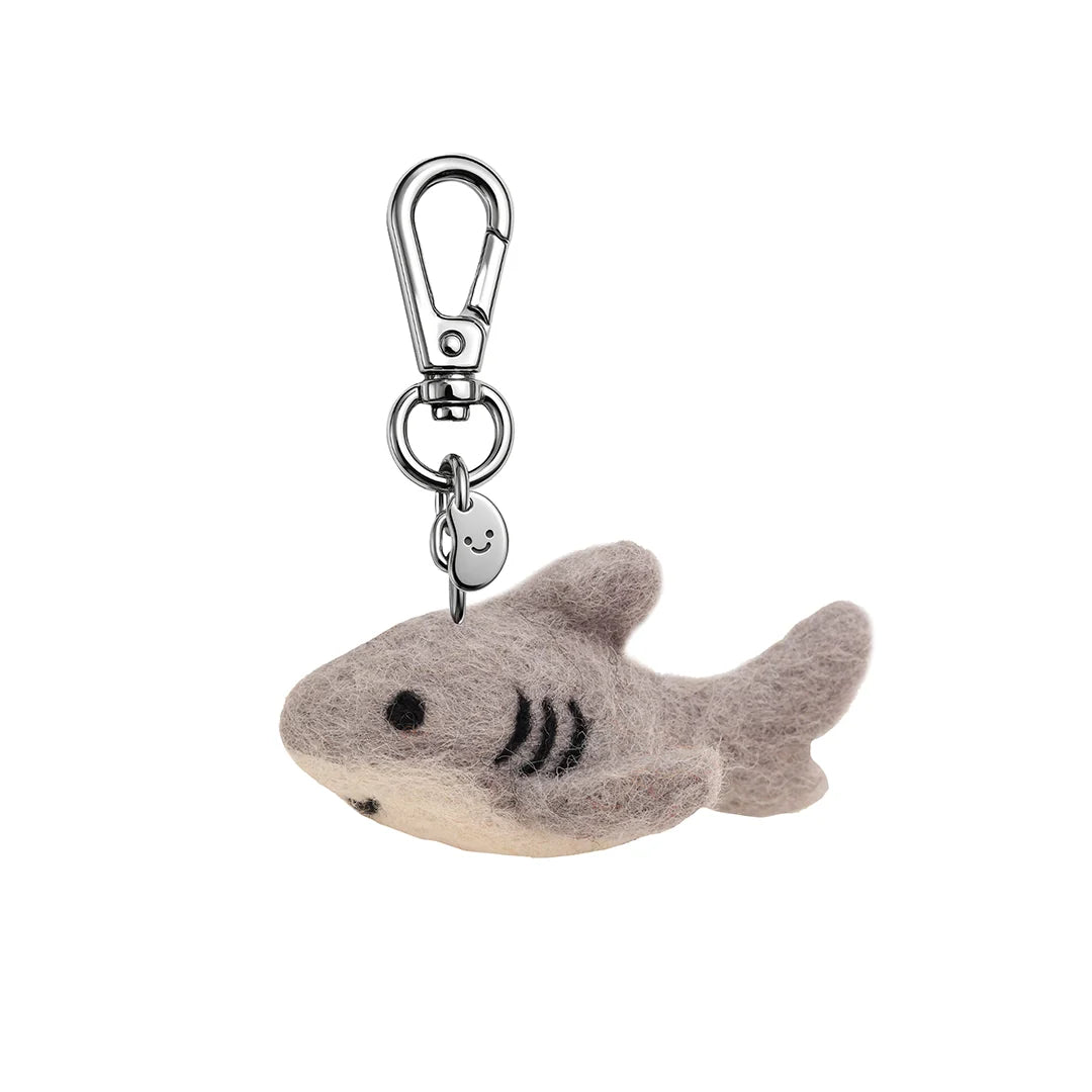 Silly Beans, soft and sweet 100% wool, Simon the great white shark keychain