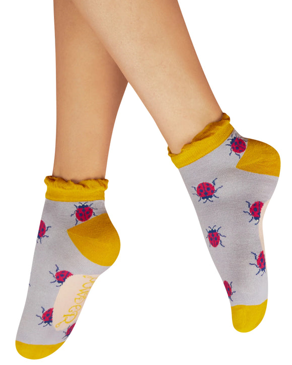 Powder ladies trainer socks - Lovely Ladybirds in lilac