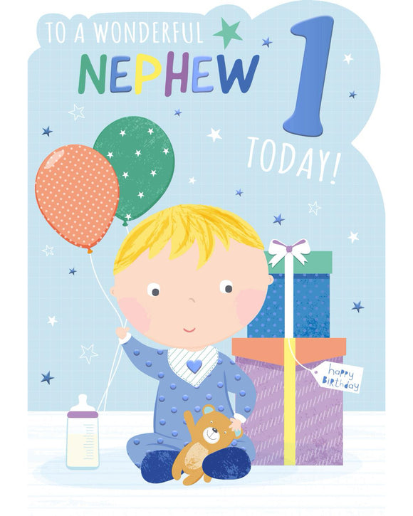 Wonderful Nephew 1st Birthday card