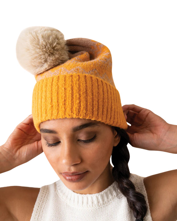 Thora pompom hat in mustard/taupe - Powder UK