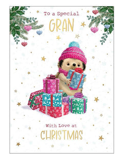 Special Gran Christmas card - cute Hartley the Hedgehog Christmas card
