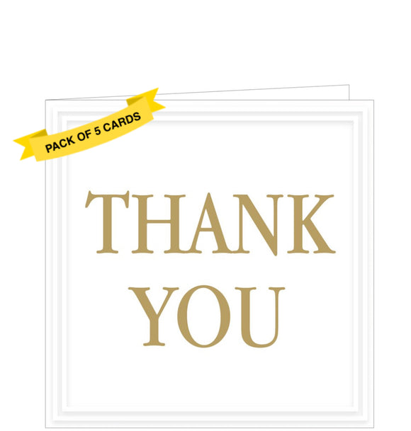 Celebrate any occasion with this stylish set of 5 thank you notelets featuring gold text that reads 