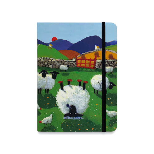 Perfect for anything from plotting your novel to planning world domination, or just keeping track of your shopping list, this flexible notebook is decorated with a sketch by Thomas Joseph showing a sheep with a pipe and night cap lying on its back in a field at sunset. 