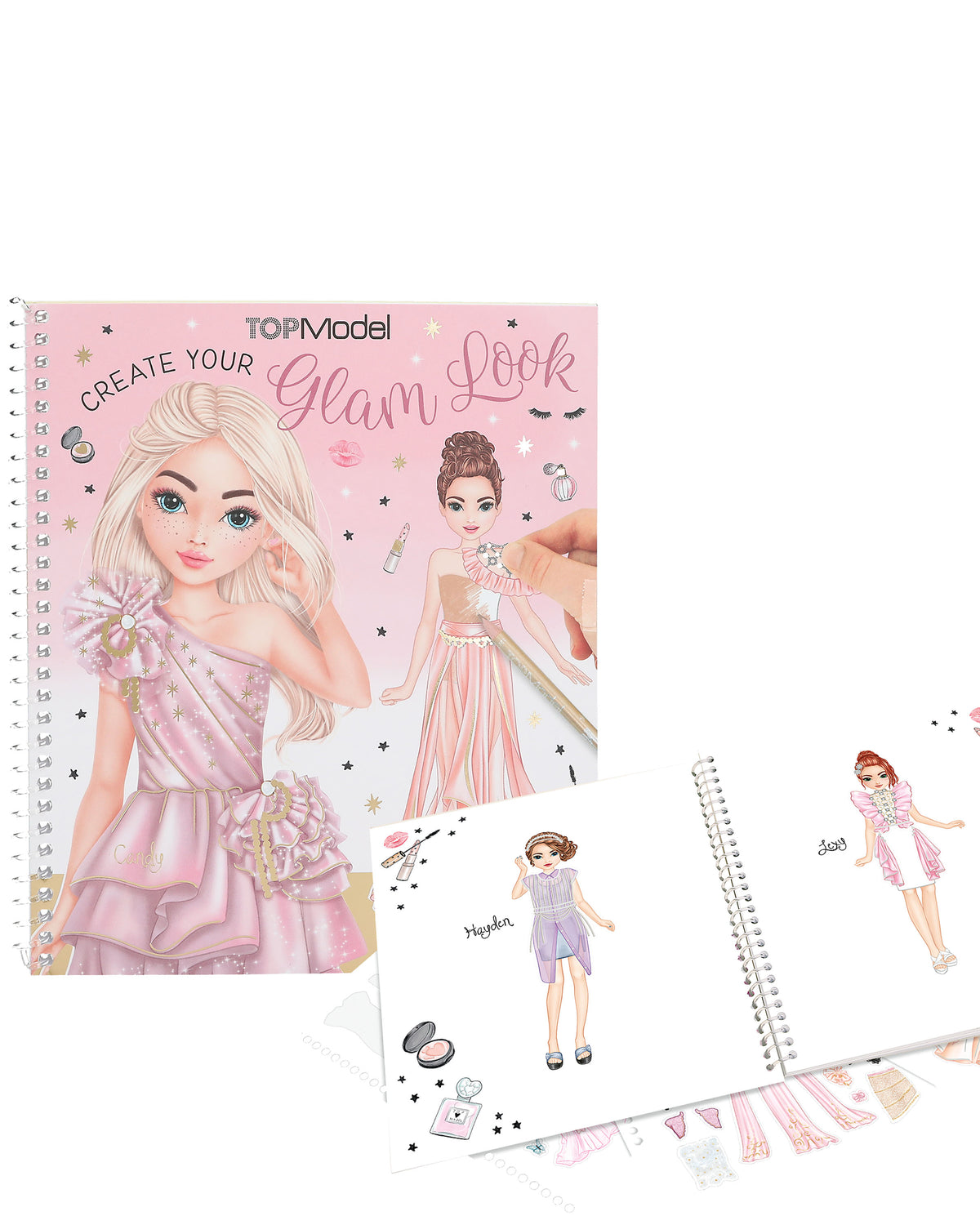 TopModel by Depesche create your glam look colouring in activity designer book. This TOPModel Create Your Glam Look activity book is ideal for aspiring fashion designers and artists. The book contains 36 pages with model figurines that can be styled with pens and stickers. The book also includes 6 sheets of stickers with shimmering hot-foil embossing (3x silver, 3x gold).