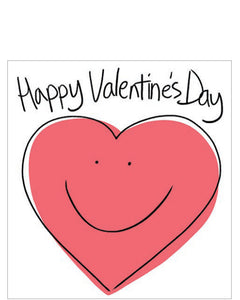 This simple valentine's card is decorated with black handwriting style text that reads "Happy Valentine's Day" above a large, smiling red heart.