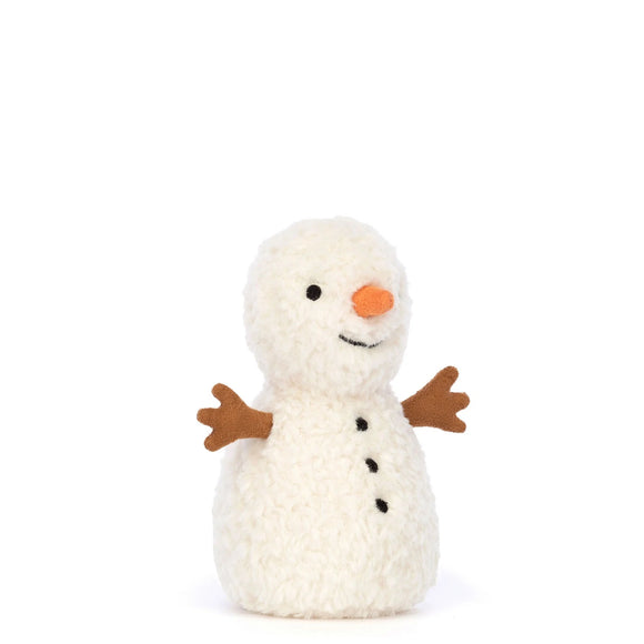 This jolly snowman from Jellycat promises not to melt - even if you cuddle him very, very tight! This bobbly buddy is marshmallow-soft with felt stick arms and a suedey carrot nose. With bold stitchy buttons and drifts of winter mischief, this podgy poppet brings year-round magic.