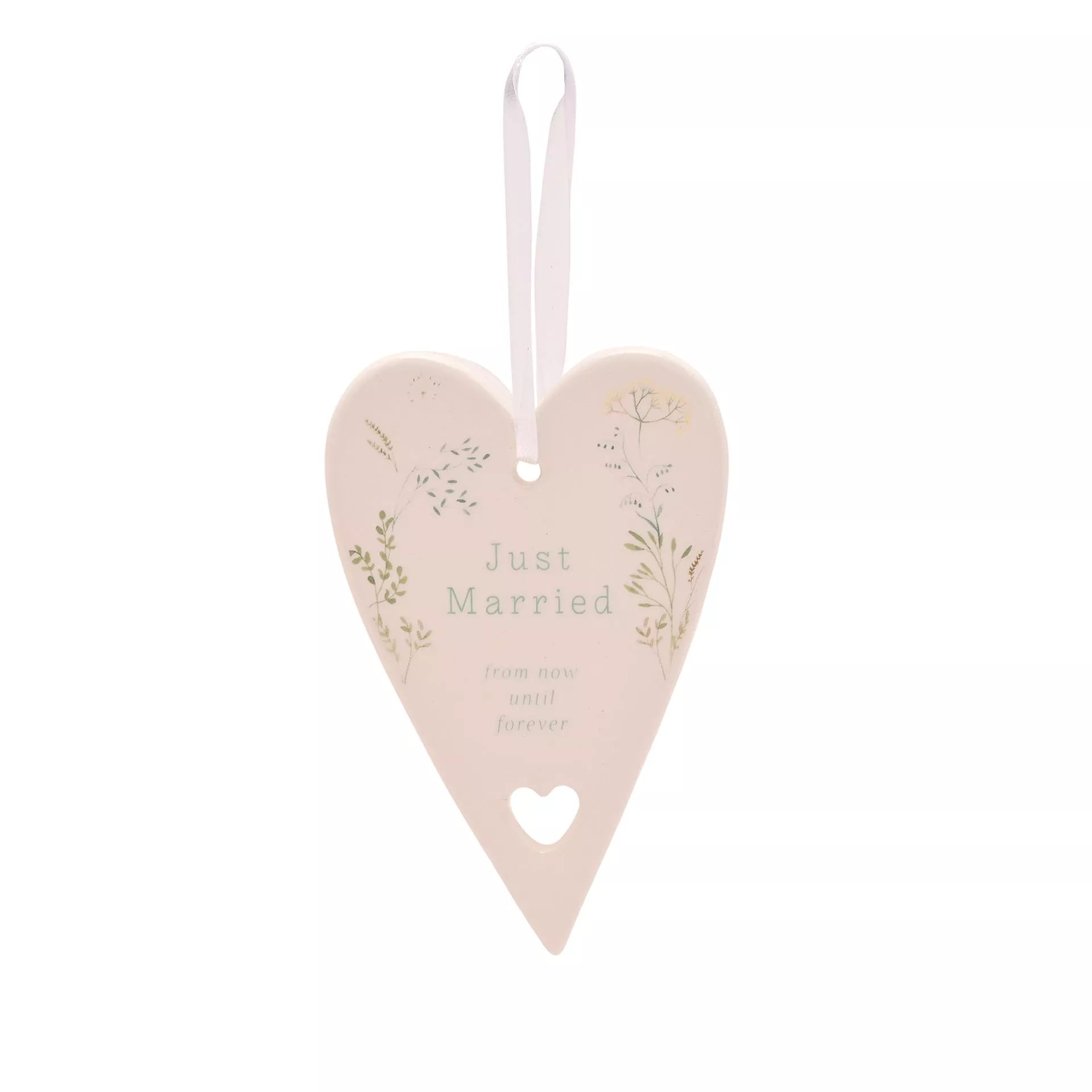 Just Married - hanging ceramic heart