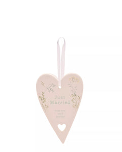 Just Married - hanging ceramic heart