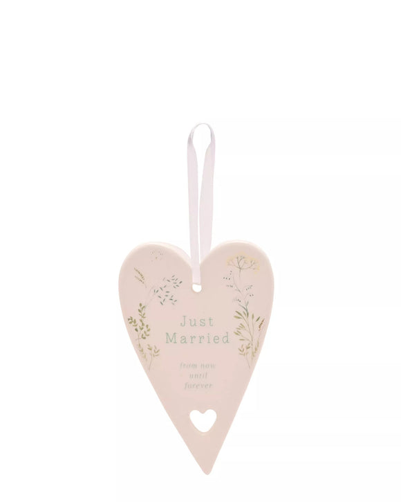 Just Married - hanging ceramic heart