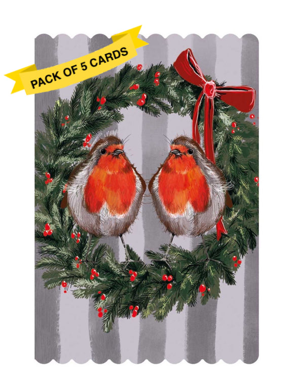Robins & Wreath - Pack of 5 Alex Clark Christmas cards