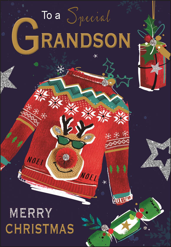 Grandson Christmas card - Jonny Javelin Christmas card