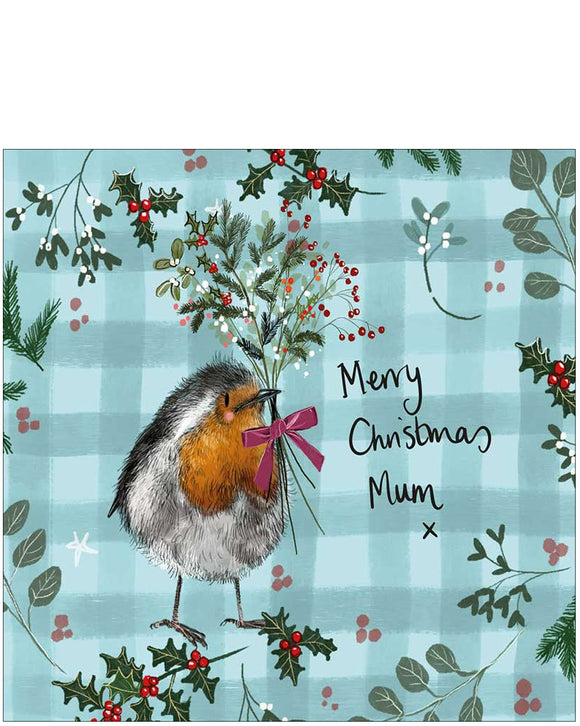 To Mum Christmas card – Alex Clark Robin with Festive Bouquet