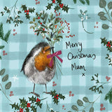 To Mum Christmas card – Alex Clark Robin with Festive Bouquet