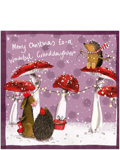 Granddaughter Christmas card - Alex Clark card with toadstools