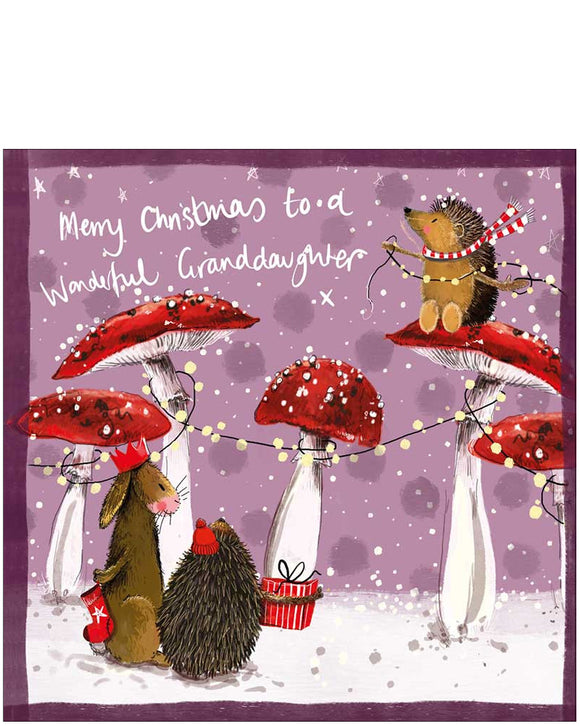 Granddaughter Christmas card - Alex Clark card with toadstools
