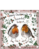 Husband Christmas card - Alex Clark robins and mistletoe card