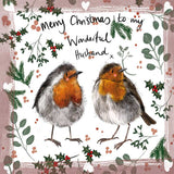 Husband Christmas card - Alex Clark robins and mistletoe card