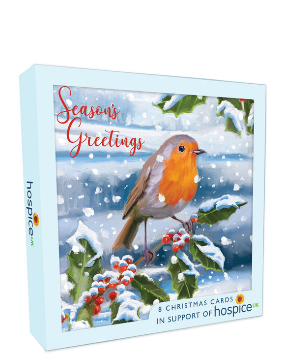 Robin on a branch - Box of 8 charity Christmas cards