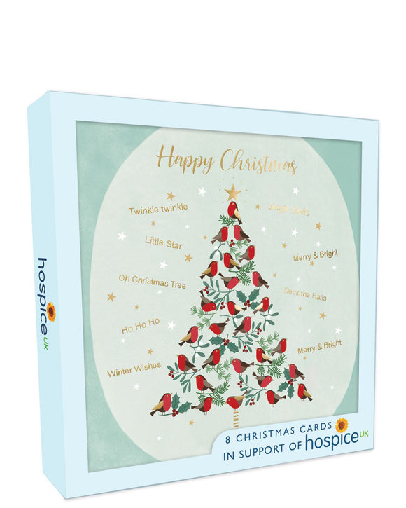 Robins in a tree - Box of 8 charity Christmas cards