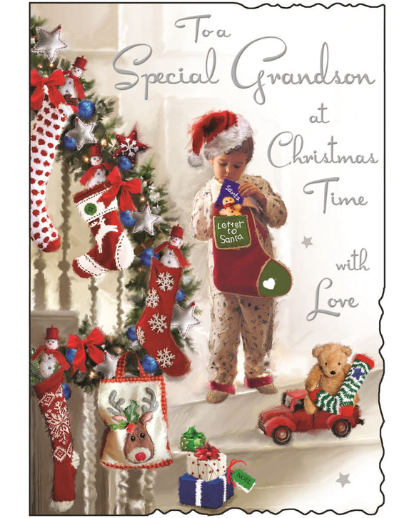 Grandson Christmas card - Jonny Javelin Christmas card