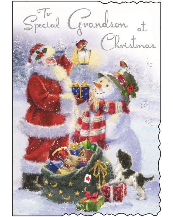 Grandson Christmas card - Jonny Javelin Christmas card