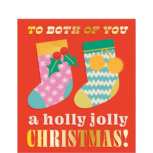 This mid-century-style Christmas card for a special couple features a colorful pair of mismatched Christmas stockings and gold text that reads, "To Both of You...a holly jolly CHRISTMAS!"

It's the perfect card to spread holiday cheer to loved ones of all ages.