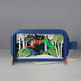 This fabulous pop-up greetings card is made of multiple layers of laser cut card to create a wonderful 3d image, showing several dinosaurs roaring their way through a forest.