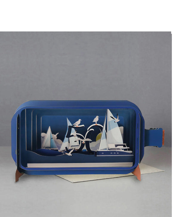 Message in a Bottle - pop up 50th Birthday card