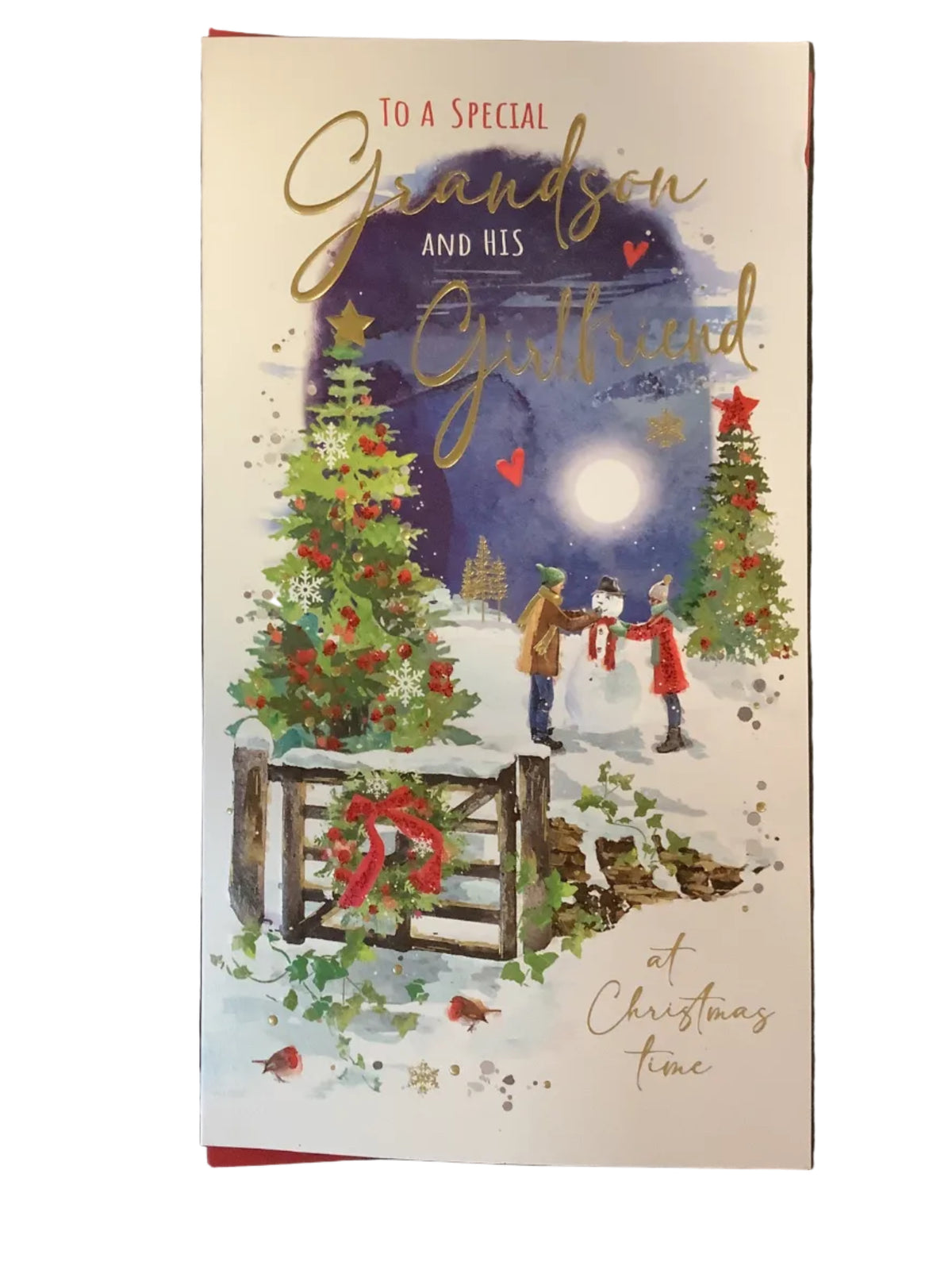 Grandson & Girlfriend (snowman) - Christmas Card