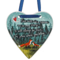 Beautiful hanging ceramic heart covered with artwork by Stacey McNeill from the Fox under the moon range