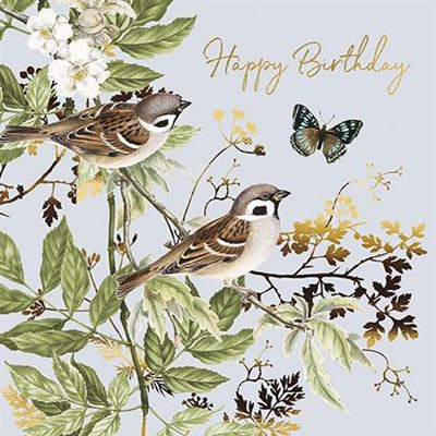 Flowers, birds and butterfly - Birthday card