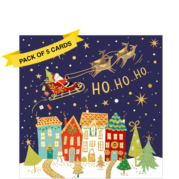 Santa over Rooftops - Pack of 5 charity Christmas cards