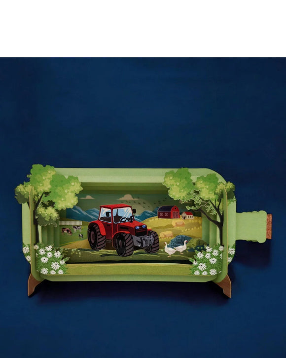Red tractor - Message in a Bottle 3d pop up card
