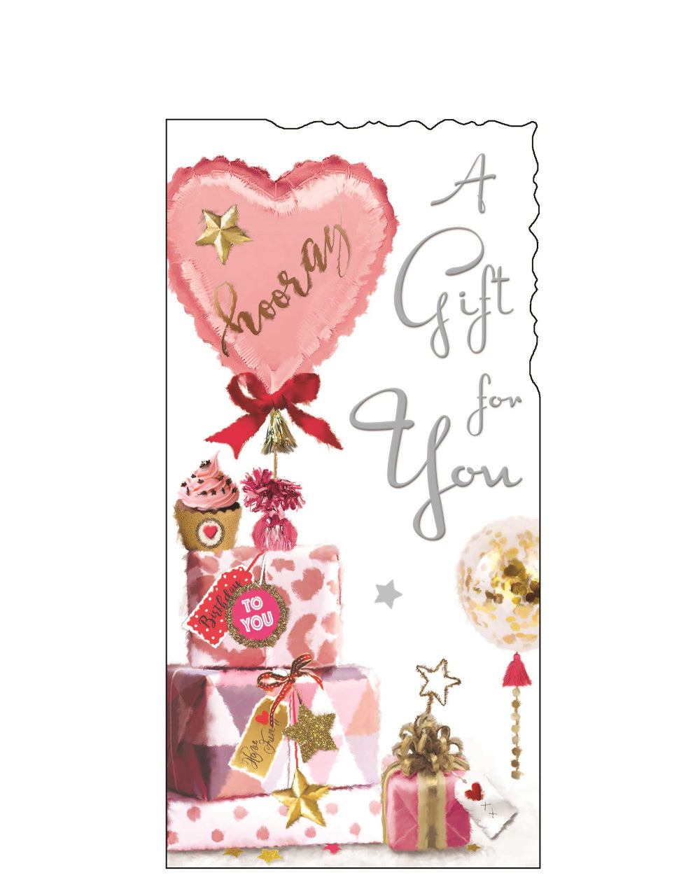 This money wallet is perfect for sending a cash, cheque or voucher to&nbsp;someone on their Birthday. This money wallet shows a stack of presents along with other celebratory fixtures. The text on the front of this money wallet reads "A Gift For You".