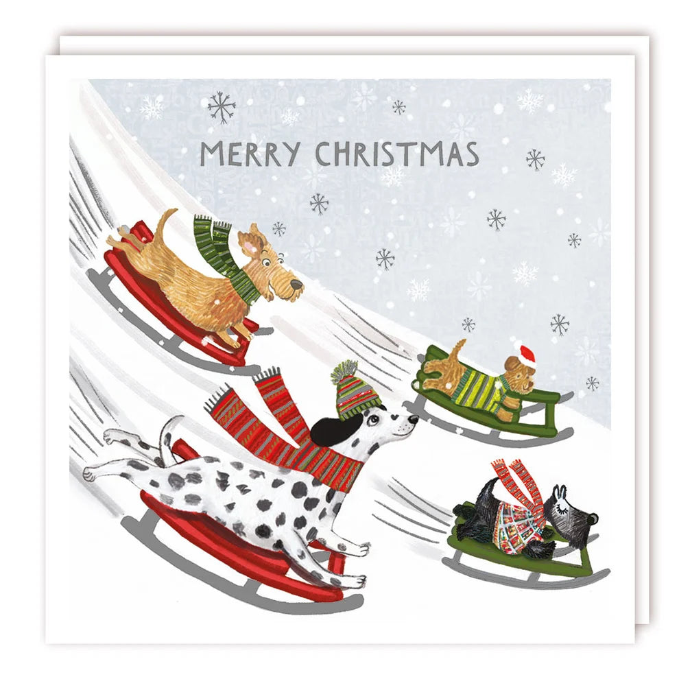 Dogs Sleigh - Pack 5 Christmas charity cards