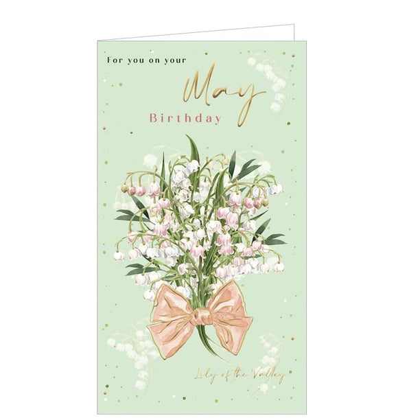 These beautiful Birthday cards are decorated with delicate illustrations of May's birth flower - Lily of the Valley, and inside feature a page of facts on how to grow and care for lily of the valley plants as well as details on May's birth stone, Emerald. 