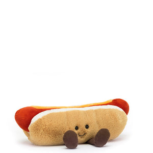 For summer fun, meet this silly sausage! Jellycat's Amuseable Hot Dog loves a trip to the fairground, trotting along on cordy feet. With a fluffy bread bun in beige and white fur and a gingery frankfurter covered in mustard, our smiley snack can't wait to try all the rides!