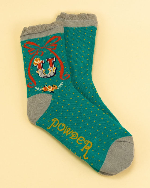 Alphabet ladies ankle socks - Powder UK