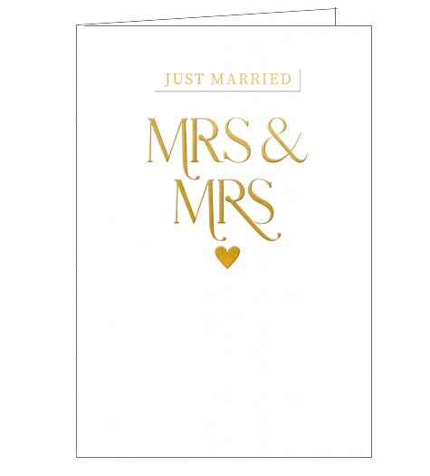 This elegant wedding card is decorated with embossed gold text that reads 